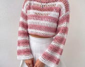 Crochet Mesh Sweater Pattern PDF, Striped Crochet Crop Top Pattern, Open Stitch Summer Crochet Sweater, Made to Measure Crochet Pullover Top