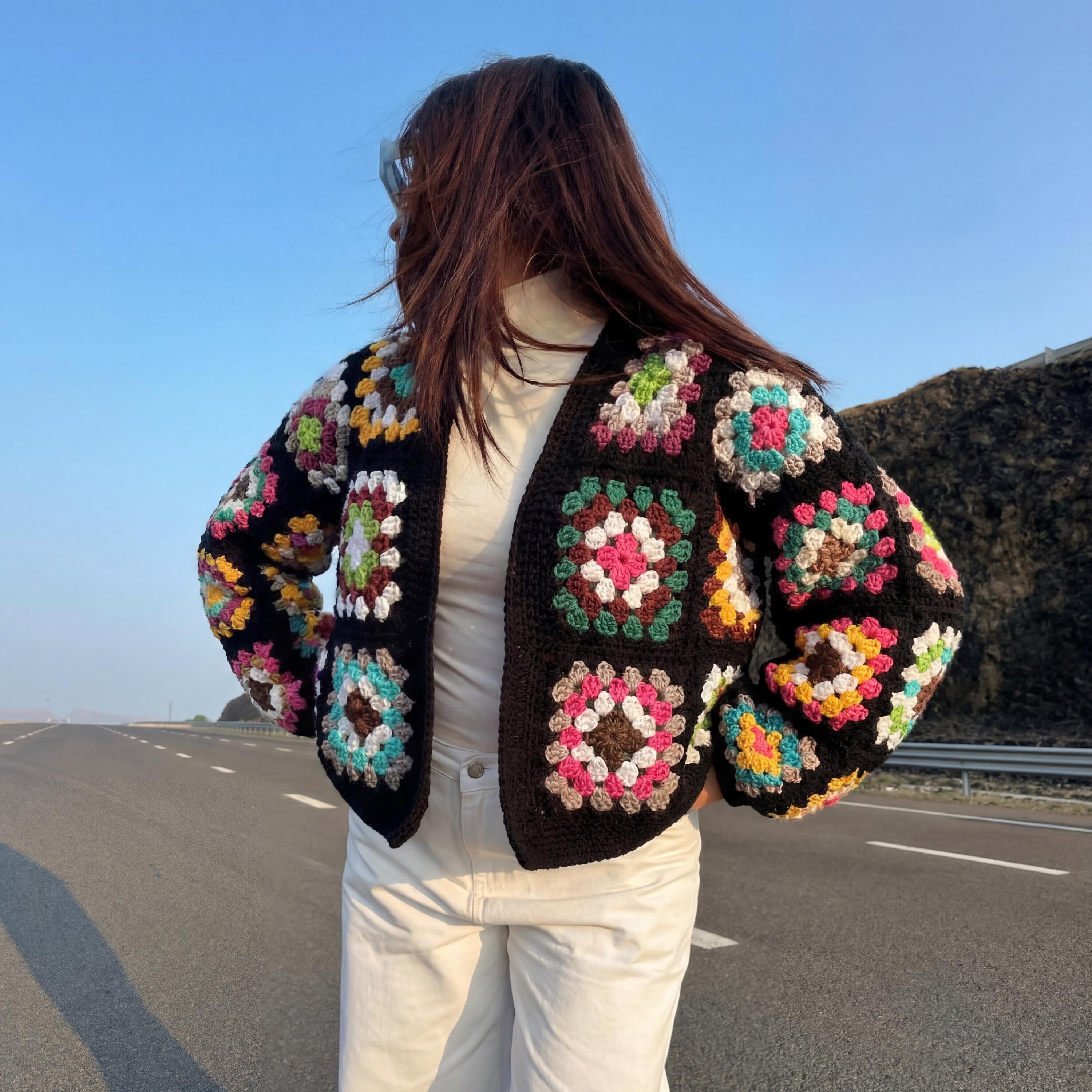 Black Boho Granny Square Cardigan Pattern