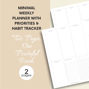 Minimalistyczny planer tygodniowy, priorytety, śledzenie nawyków (A4/A5) (wersja cyfrowa do pobrania)