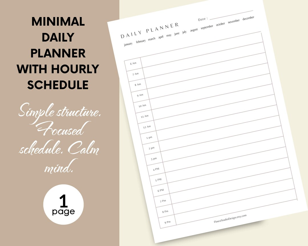 Minimal Daily Planner Printable PDF – Hourly Schedule 6AM–9PM – A4 & A5 ...