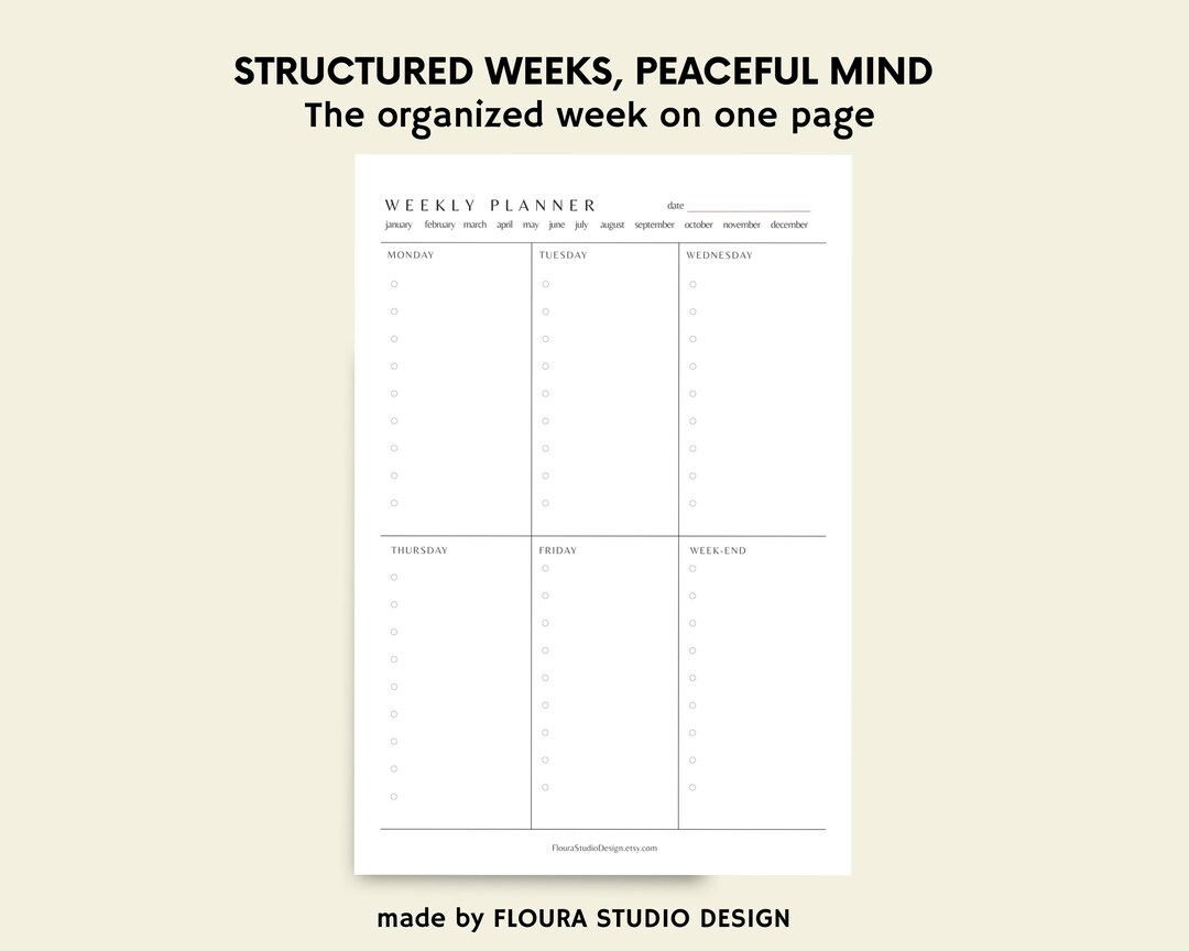 Minimal Weekly Planner Printable A4 A5 – Monday to Friday + Weekend ...