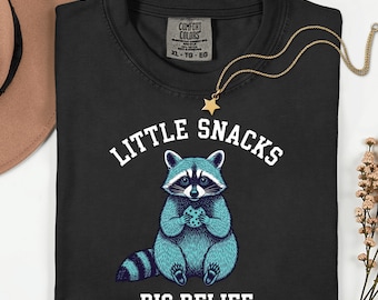 Little snacks big relief raccoon shirt sweatshirt, cute snack raccoon graphic tee, funny animal cookie lover gift, cozy unisex top