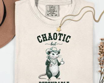 Chaotic but dependable cowboy possum coffee shirt, funny western opossum t-shirt, rootin tootin meme sweatshirt, quirky yeehaw gift