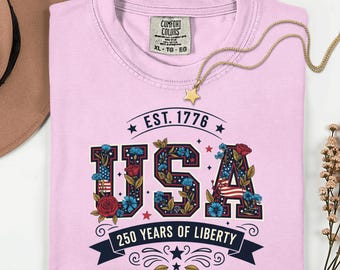 usa 250 years of liberty est. 1776 shirt, patriotic 4th of july sweatshirt, floral america tee, semiquincentennial gift for him her