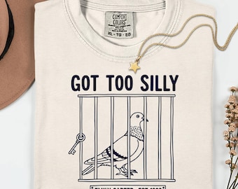 Custom Got too silly pigeon jailbird shirt, funny bird sweatshirt, custom name and est year gift, unisex graphic tee, quirky humor top