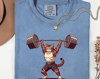 weightlifting cat shirt, gym cat sweatshirt, funny powerlifting kitty tee, strong lifter cat top, workout animal gift, fitness humor apparel