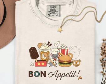 Bon Appetit! cute chef mouse, ratatouille inspired remy, little chef, anyone can cook, foodie snacks burger ice cream, shirt sweatshirt