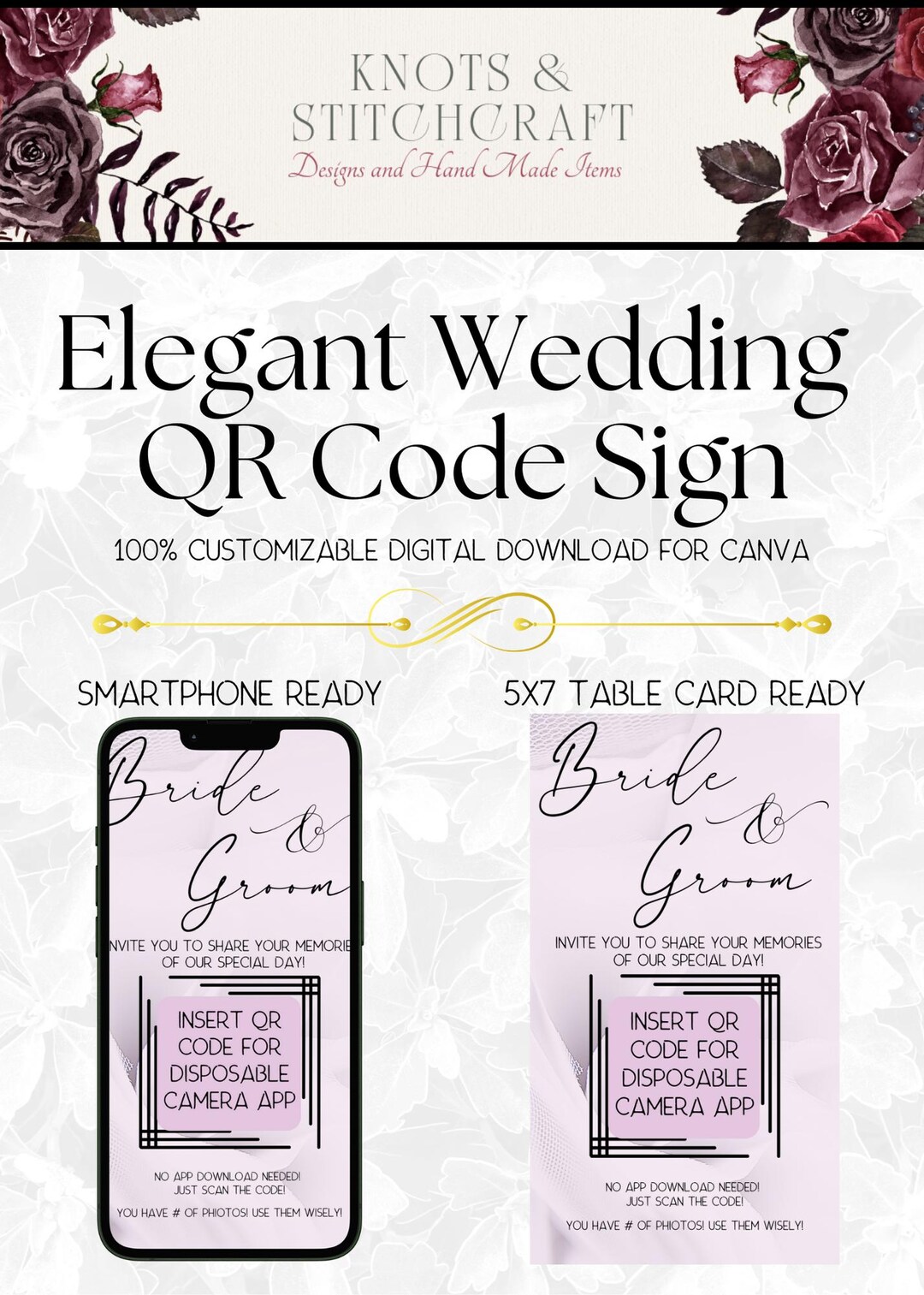 Wedding Guest Camera Sign With QR Code for Easy Memory Sharing, 5x7 ...