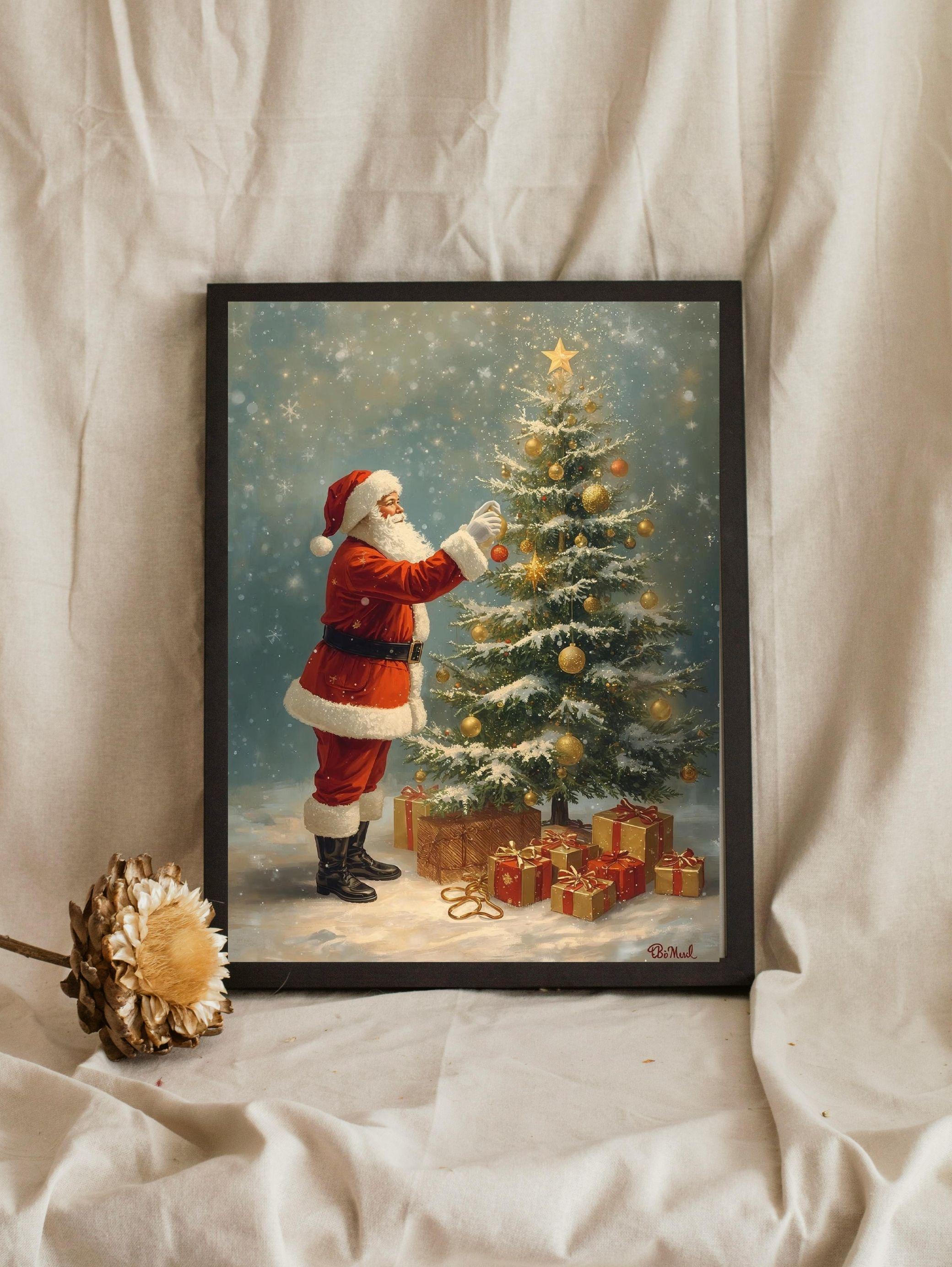 Lot 4 décorations Père Noël vintage en tissu – Noël rétro Lot 4 décorations Père Noël vintage en tissu – Noël rétro