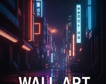 Impresión de ciudad de neón ciberpunk: calle futurista de vaporwave (descarga digital)
