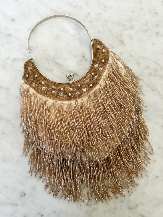 Vintage Beaded Fringe Handbag - image 1