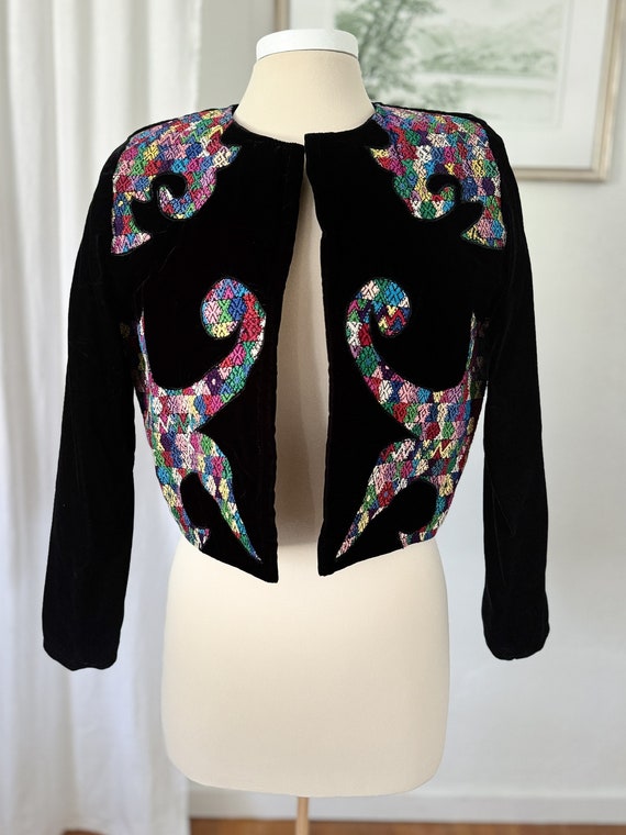 Vintage Hand Loomed Fabric and Velvet Jacket - image 1