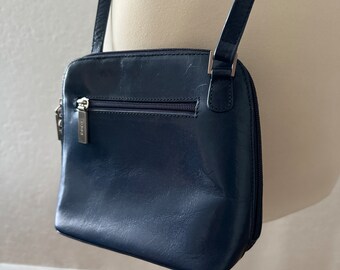 Vintage Blue leather crossbody purse