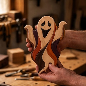 Spökintarsiamönster | Halloween-träbearbetningsmönster | Träspökesrullsågmall | Spöklik träkonst i PDF-format | Digital nedladdning