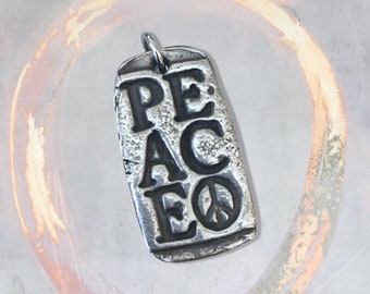 PEACE Pendant - Hand carved Letters - Engraving - Art Lover - Gift for Friend - Artisan Pewter Pendant - Soul Note