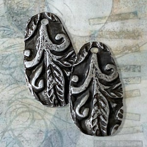 Leaf Charms Handmade Rustic Pewter Jewelry Components Earring Charms Springtime Jewelry Plants and Flowers Botanical Antique image 1