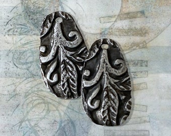 Leaf Charms - Handmade Rustic Pewter Jewelry Components - Earring Charms - Springtime Jewelry - Plants and Flowers - Botanical - Antique