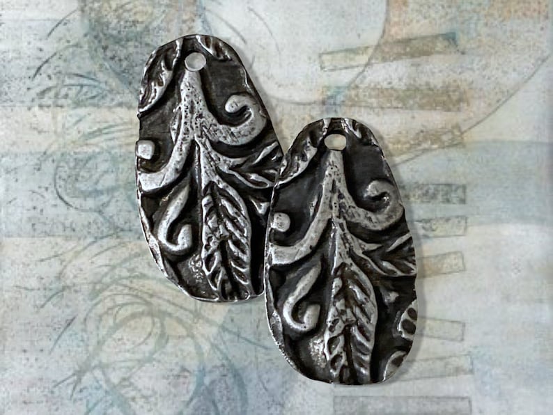 Leaf Charms Handmade Rustic Pewter Jewelry Components Earring Charms Springtime Jewelry Plants and Flowers Botanical Antique image 1