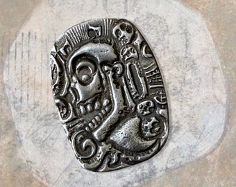 Ancient Mayan Skull - Talisman - Ancient Relic - Skull Pendant - Hand Cast Pewter