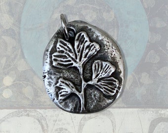 Ginkgo Pendant - Flower Pendant - Good Fortune - Hand Cast Pewter - Longevity Symbol - Ginkgo Leaf