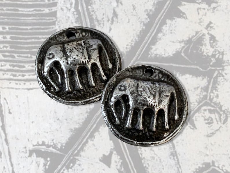 Elephant Charms, Rustic Pewter, Zen, Boho, Artisan Made Components, Hand Cast Pewter image 1