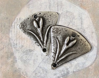 Tulip Charms - Hand Cast Rustic Pewter Jewelry Components - Flower Earrings - Boho Jewelry