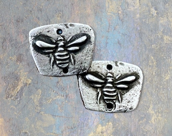 Honey Bee- Rustic Pewter Jewelry Components - Earring Charms - Hand Cast Pewter