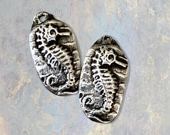 Seahorse - Hand Cast Rustic Pewter Jewelry Components - Ocean Theme Earrings - Tropical - Summer - Boho