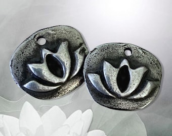 Lotus Flower - Handmade Rustic Pewter Jewelry Components - Zen Jewelry - Boho Charms - Yoga