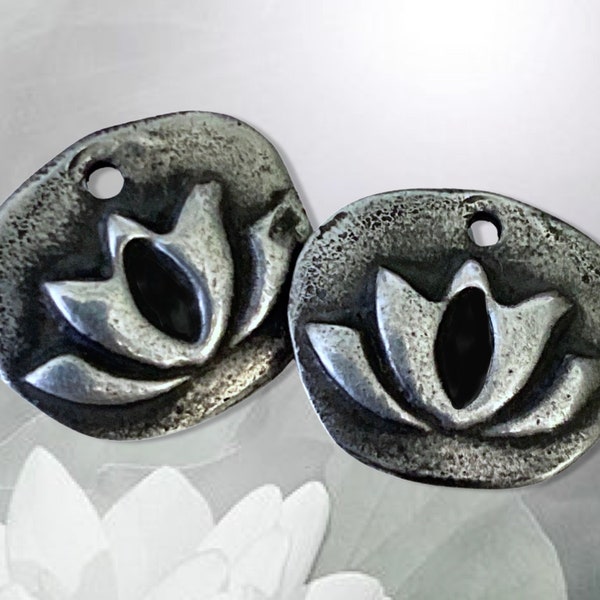 Lotus Flower - Handmade Rustic Pewter Jewelry Components - Zen Jewelry - Boho Charms - Yoga