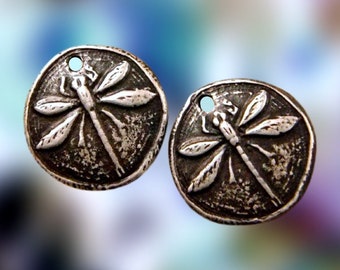 Dragonfly Charms - Handmade Rustic Pewter Jewelry Components