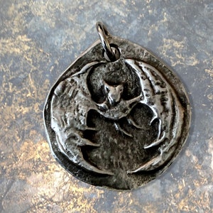 Bat Moon - Hand Cast Pewter Pendant - Handmade Jewelry