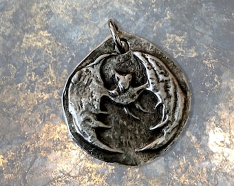 Bat Moon - Hand Cast Pewter Pendant - Handmade Jewelry