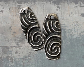 Tribal Spiral Charms - Handcrafted Pewter Artisan Jewelry Components for Earrings, Necklaces and Bracelets