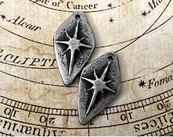 North Star - Hand Cast Pewter Charms - Earring Components - Rustic Boho Jewelry