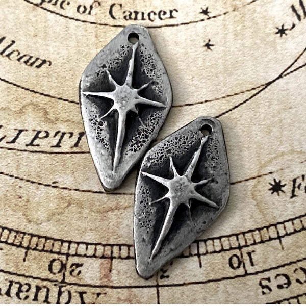 North Star - Hand Cast Pewter Charms - Earring Components - Rustic Boho Jewelry