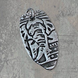 Elephant Handmade Pewter Rustic Focal Pendant Hand Carved Design Artisan Handmade image 1