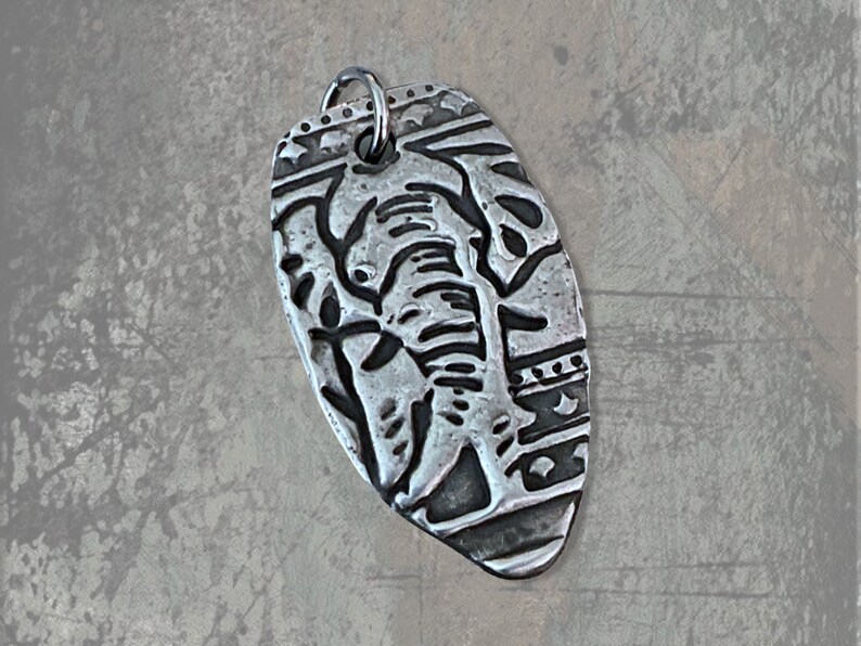 Elephant Handmade Pewter Rustic Focal Pendant Hand Carved Design Artisan Handmade image 1