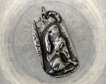 Moon Gazing Hare - Hand Cast Pewter Pendant - Good Luck Pendant- Relic- Handmade Jewelry - Rabbit Pendant