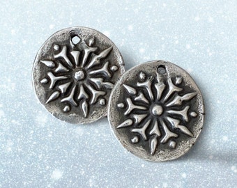 Snowflake Charm  - Holiday Earring Charms - Silver Snowflakes- Winter Earrings - Pewter Charms - Artisan Handcrafted