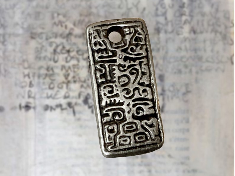 Ancient Script Artisan Original Pewter Pendant Mystical Charm Talisman Jewelry Relic image 1