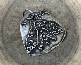 Luna Moth Charm - Hand Cast Rustic Pewter Focal Pendant - Earthy Boho Jewelry Component- Moon Charm