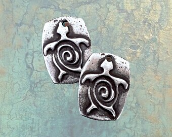 Sea Turtle - Hand Cast Rustic Pewter Jewelry Components - La Tortuga - Honu Turtle - Tropical Ocean