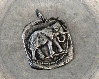 Ancient Elephant - Handmade Pewter Rustic Focal Pendant - African Elephant