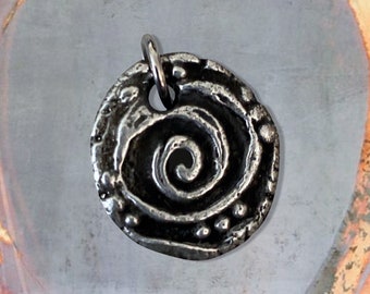 Rustic Spiral Pendant - Hand Cast Pewter - Talisman - Tribal Jewelry - Handmade Jewelry