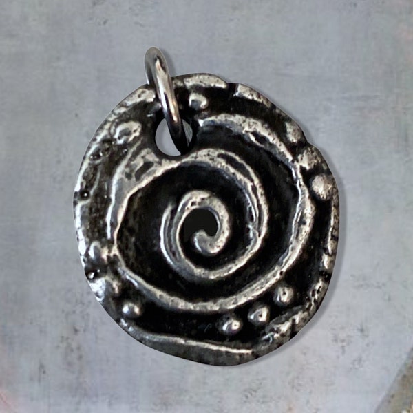 Rustic Spiral Pendant - Hand Cast Pewter - Talisman - Tribal Jewelry - Handmade Jewelry