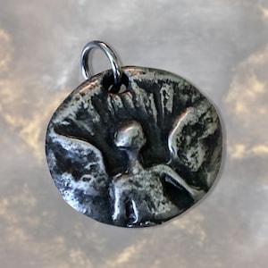 Angel Pendant - Handcrafted Pewter Pendant - Rustic Charm - Ancient Relic - Guardian Angel - Protective Charm