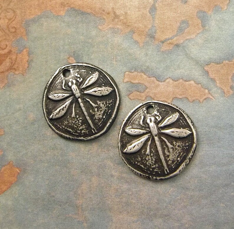 Dragonfly Charms Handmade Rustic Pewter Jewelry Components image 3