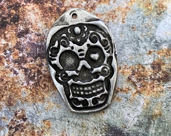 Sugar Skull - Hand Cast Pewter Pendant - Calavera Skull - Day of the Dead Pendant - Dias de los Muertos
