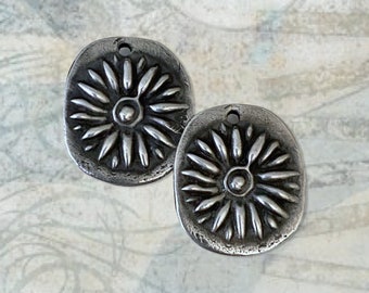 Daisy Charms - Hand Cast Rustic Pewter Jewelry Components - Flower Earrings - Boho Hippy Jewelry